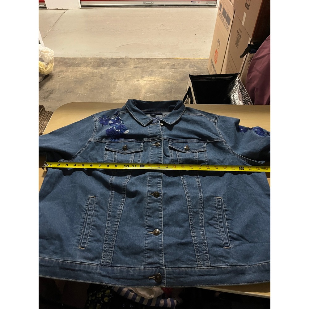Womens Oversized Denim Jacket 24W Blue Floral‎ Embroidery Festival Concert - Picture 7 of 10